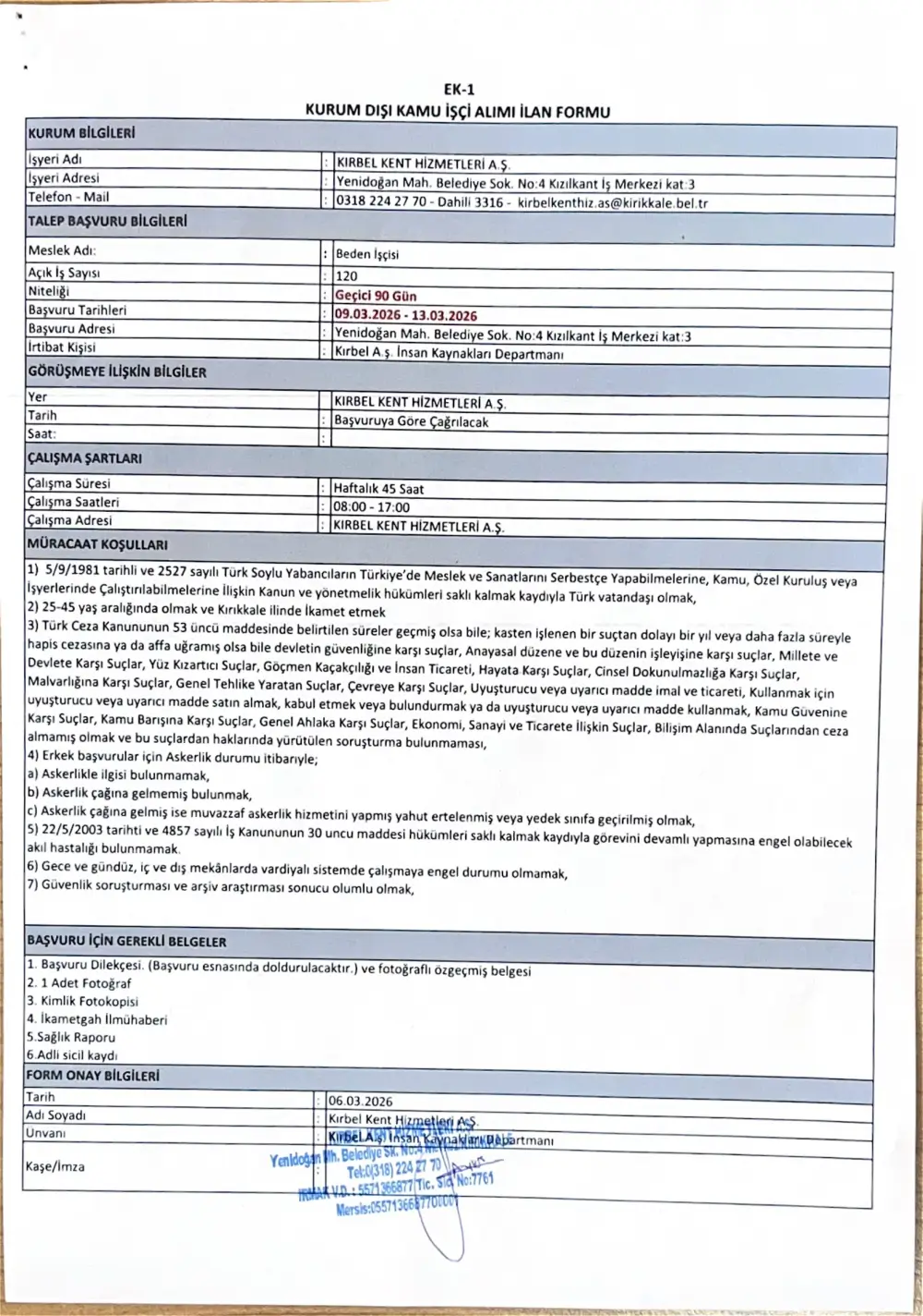 Kırıkkale Belediyesi 133 İşçi Alacak