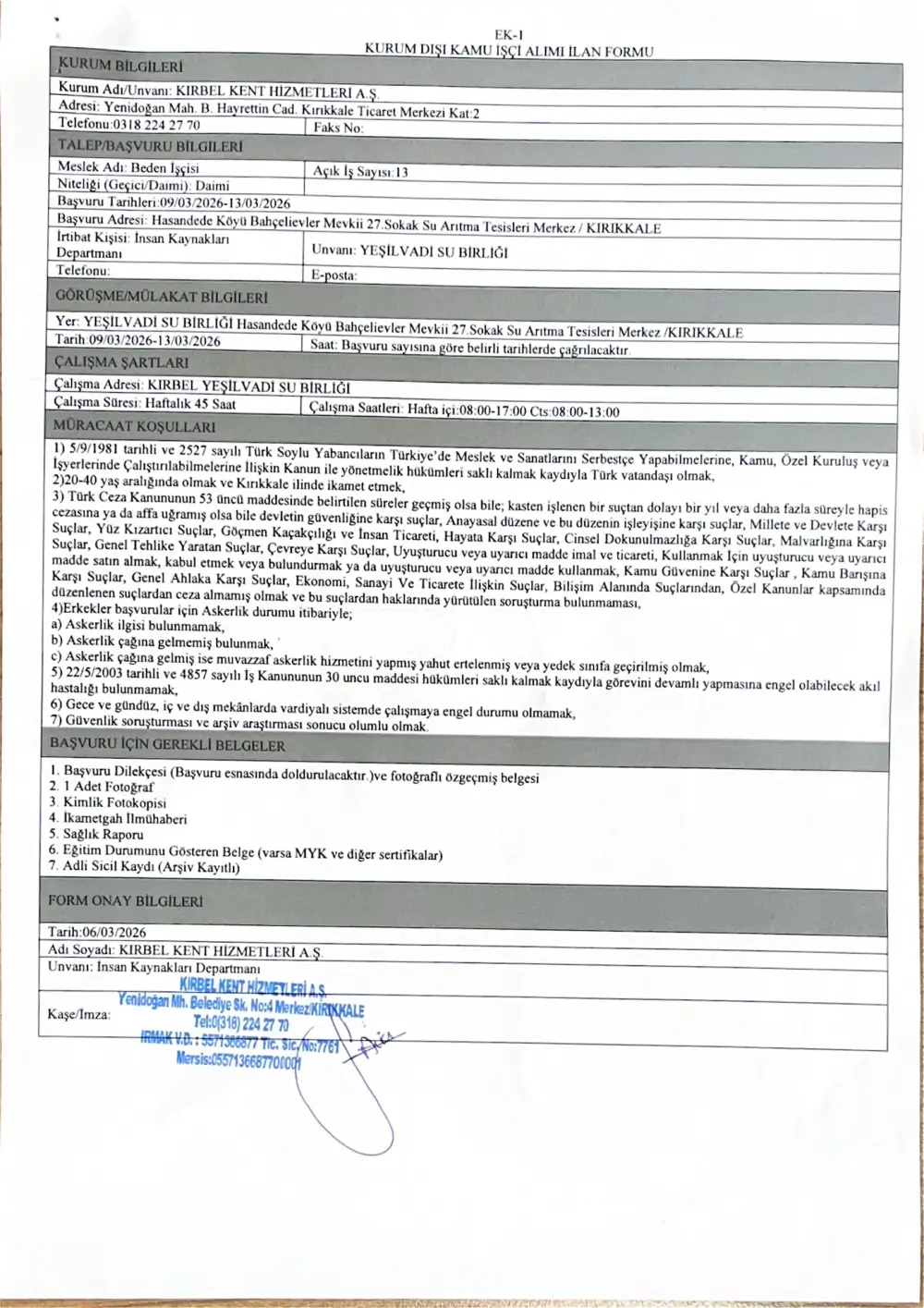 Kırıkkale Belediyesi 133 İşçi Alacak