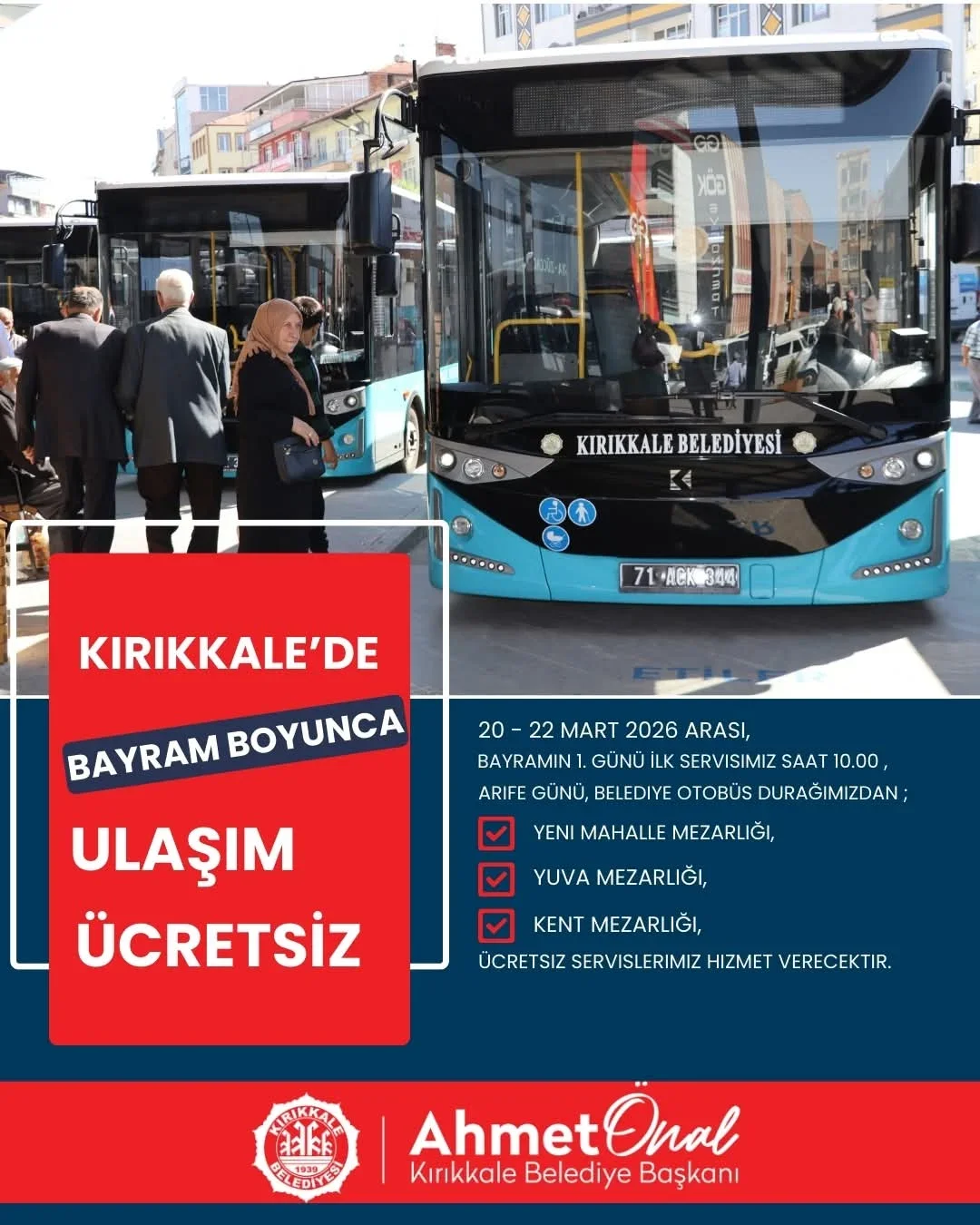 Kırıkkale’de Bayram Müjdesi: Ulaşım Üç Gün Boyunca Tamamen Ücretsiz!