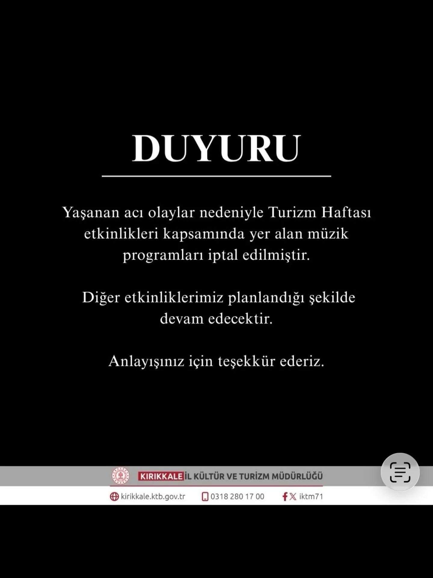 Kırıkkale’de Turizm Haftası’nda Müzik Programları İptal Edildi