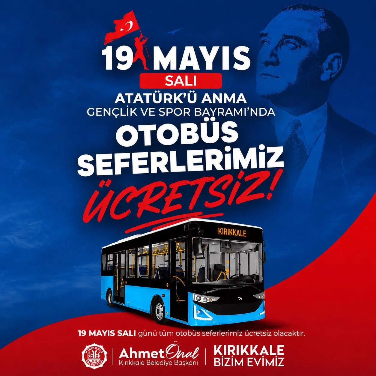Kırıkkale Belediyesi’nden 19 Mayıs Müjdesi: Otobüs Seferleri Ücretsiz Olacak