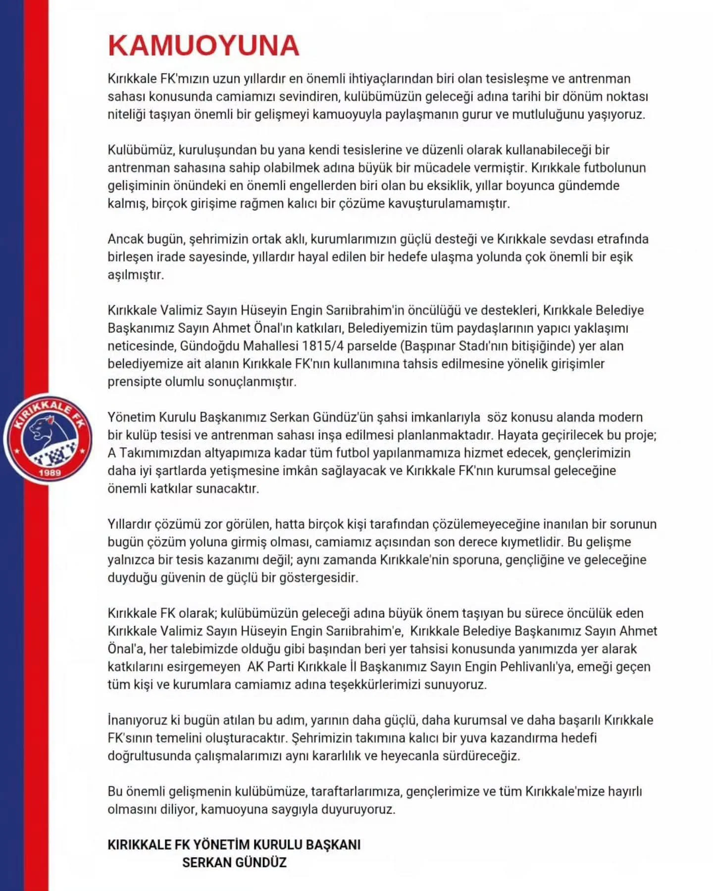 ​Kırıkkale FK’da Tarihi Dönüm Noktası: Yeni Tesis ve Antrenman Sahası İçin İlk Adım Atıldı!