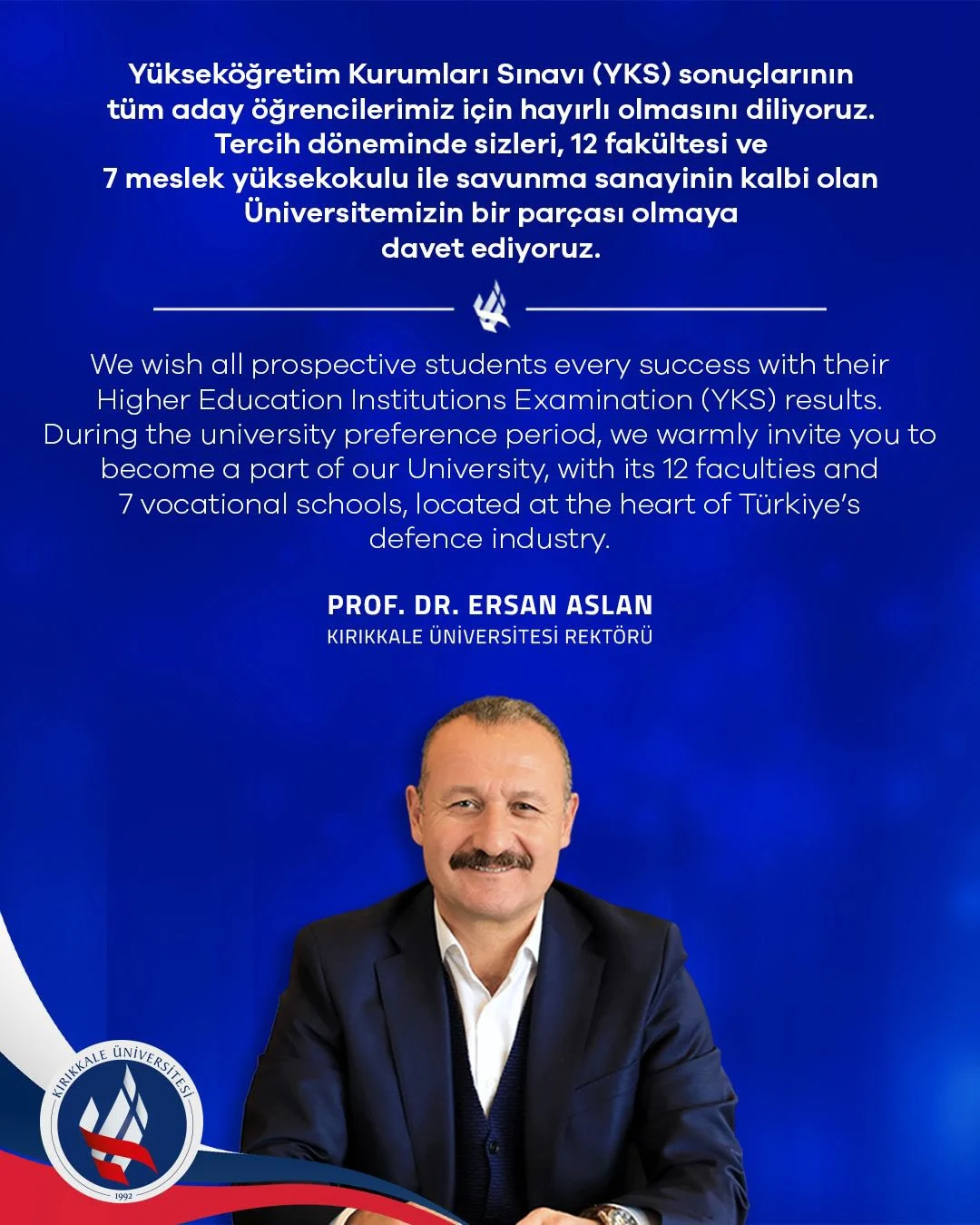 Kırıkkale Üniversitesi Rektörü Prof. Dr. Ersan Aslan’dan YKS Adaylarına Davet
