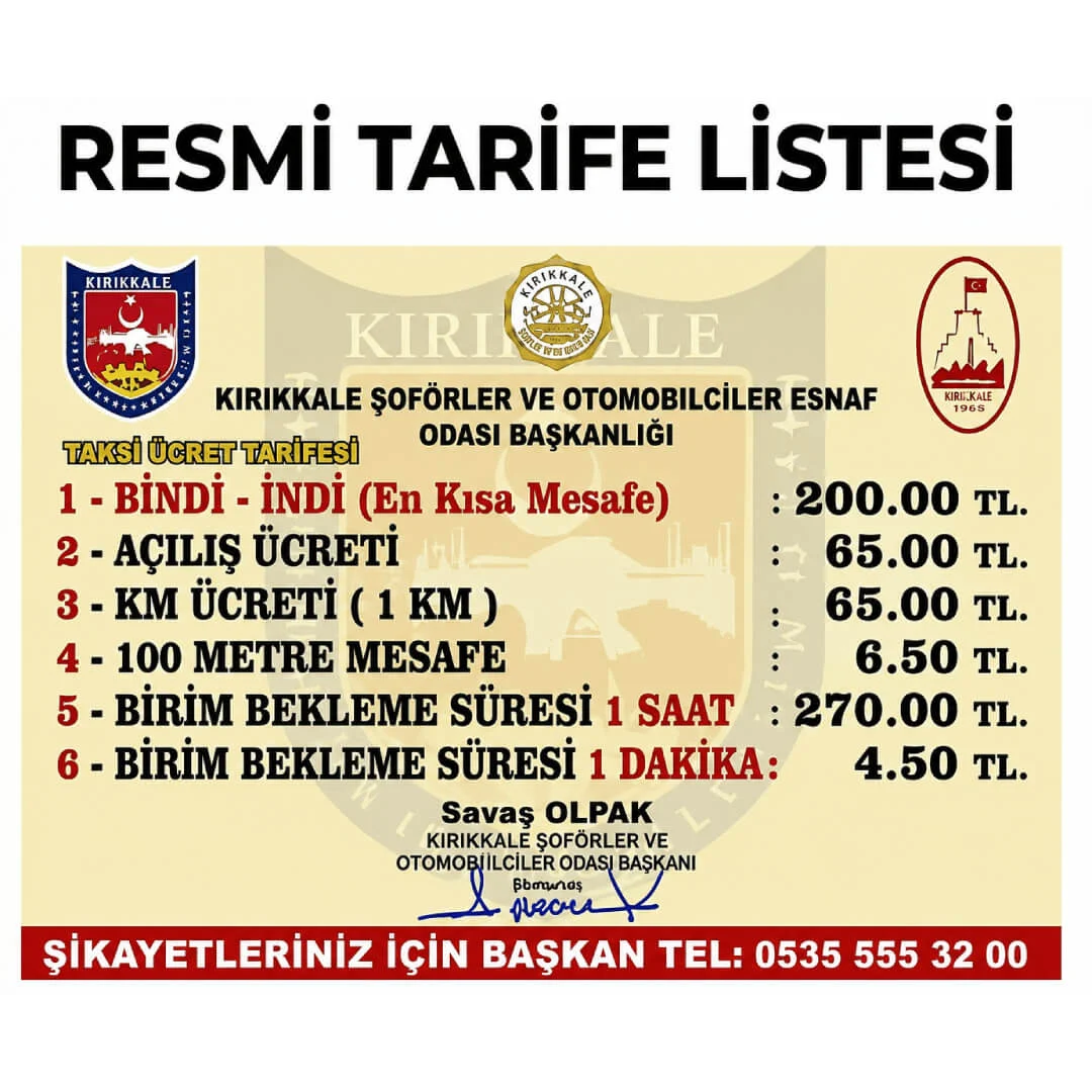 Kırıkkale’de Taksi Ücretlerinde Yeni Tarife Yürürlüğe Girdi
