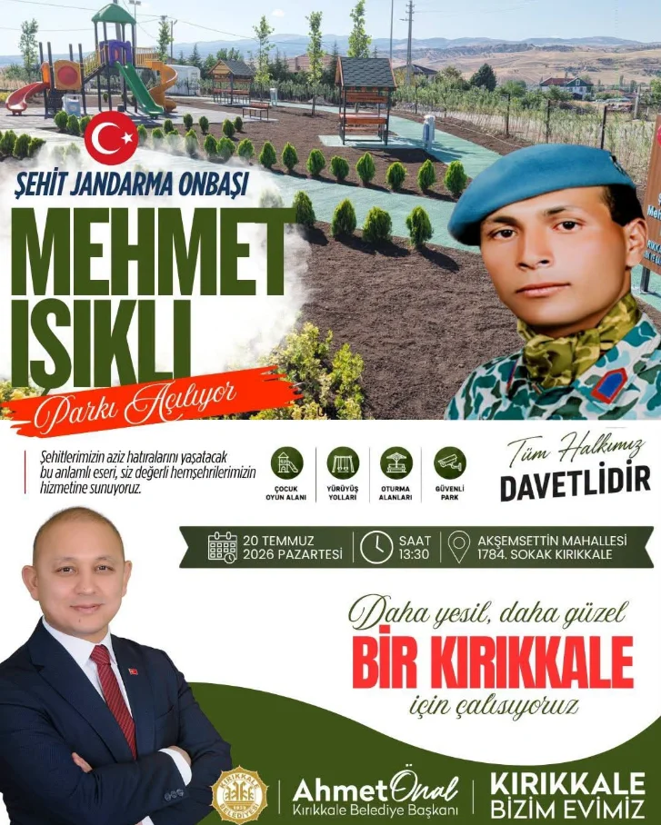 Kırıkkale’de Şehit Jandarma Onbaşı Mehmet Işıklı Parkı Açılıyor