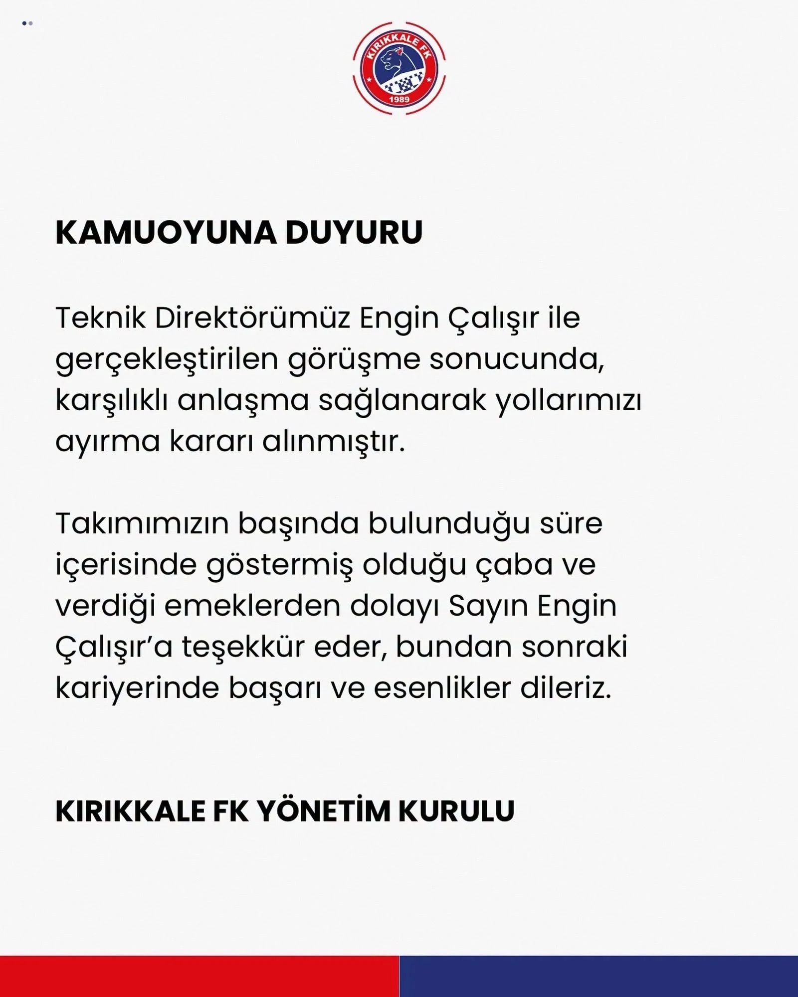 Kırıkkale FK’da Engin Çalışır Dönemi Kapandı, Hasan Uğur Kardal İmzayı Attı
