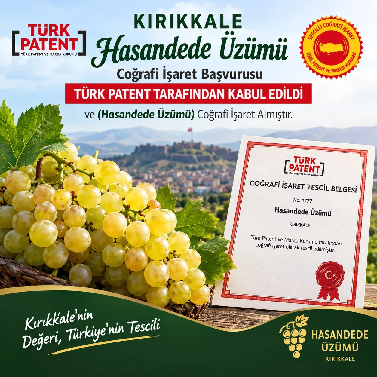 Kırıkkale’nin Hasandede Üzümü Coğrafi İşaretle Tescillendi