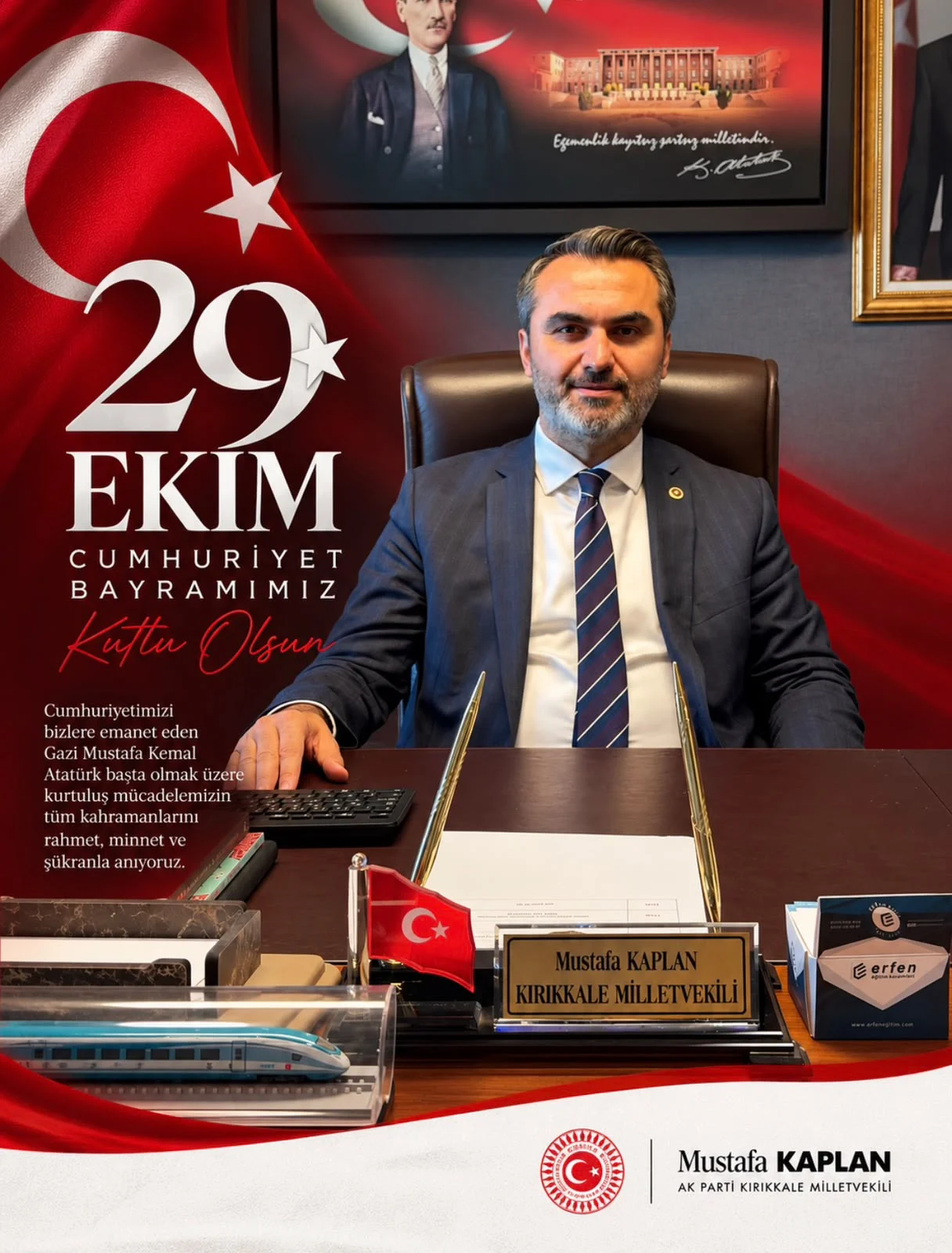 AK Parti Kırıkkale Milletvekili Mustafa Kaplan’dan 29 Ekim Cumhuriyet Bayramı Mesajı