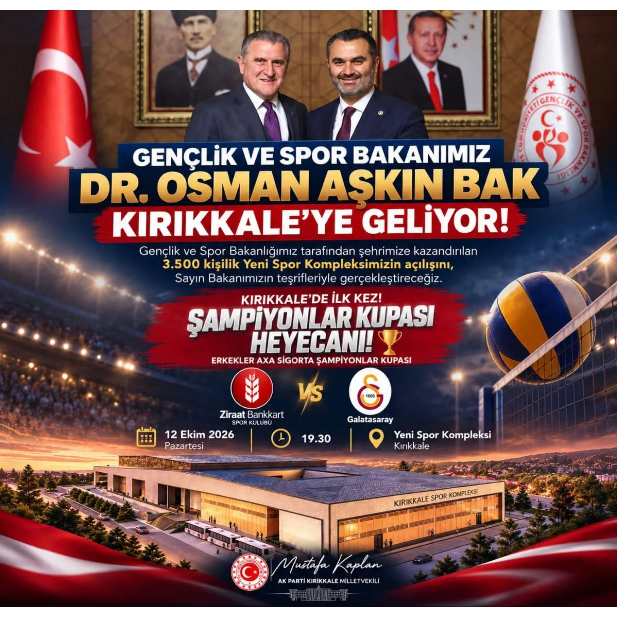 Gençlik ve Spor Bakanı Osman Aşkın Bak Kırıkkale’ye Geliyor