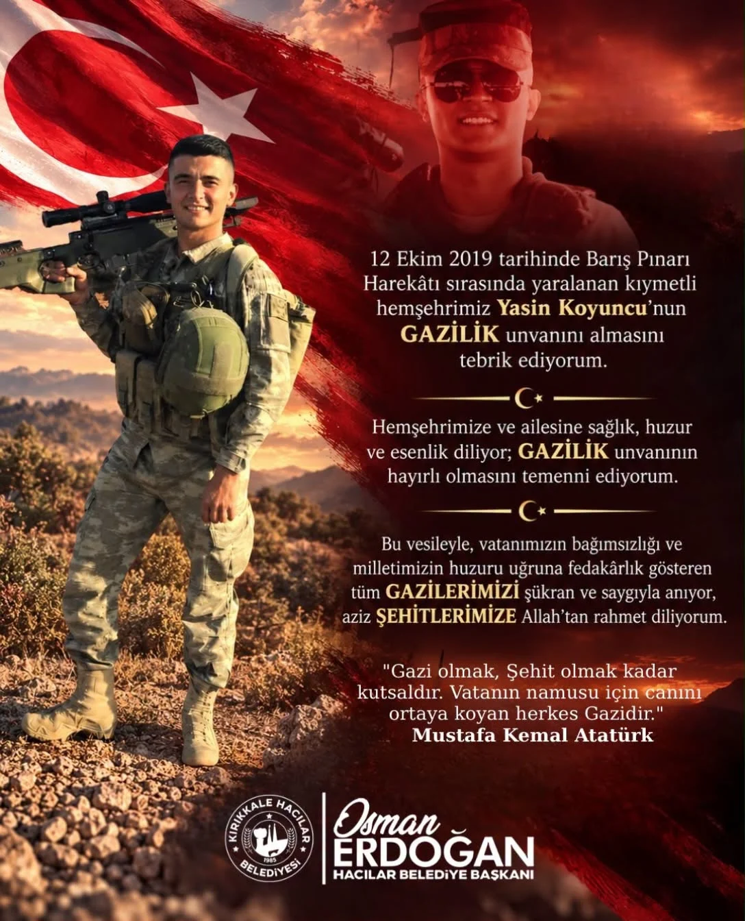 Kırıkkaleli Kahraman Mehmetçik Yasin Koyuncu Gazilik Unvanı Aldı